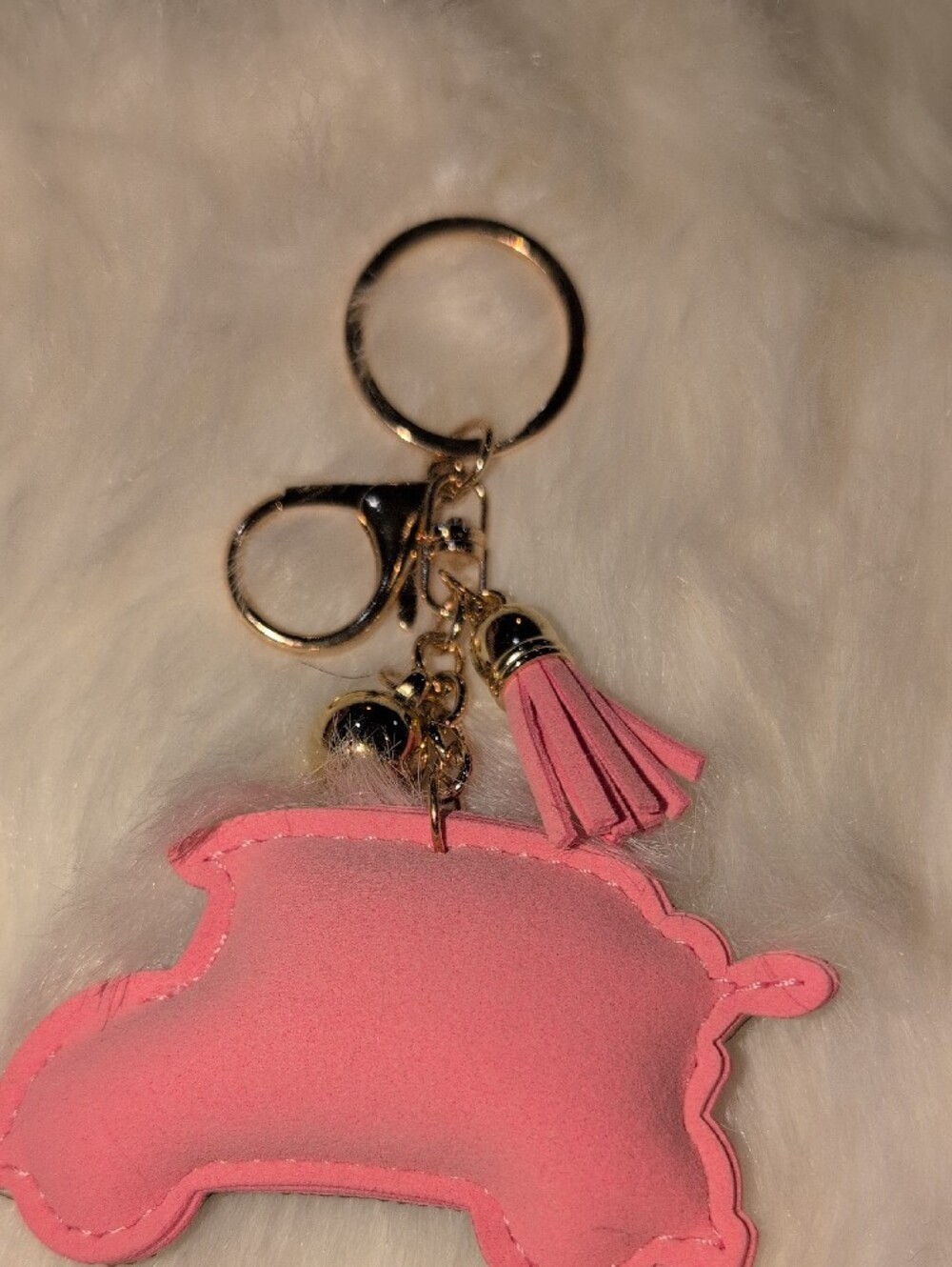 Pink Rhinestone Car Keychain Bag Charm with Tassel - Picture 3 of 5